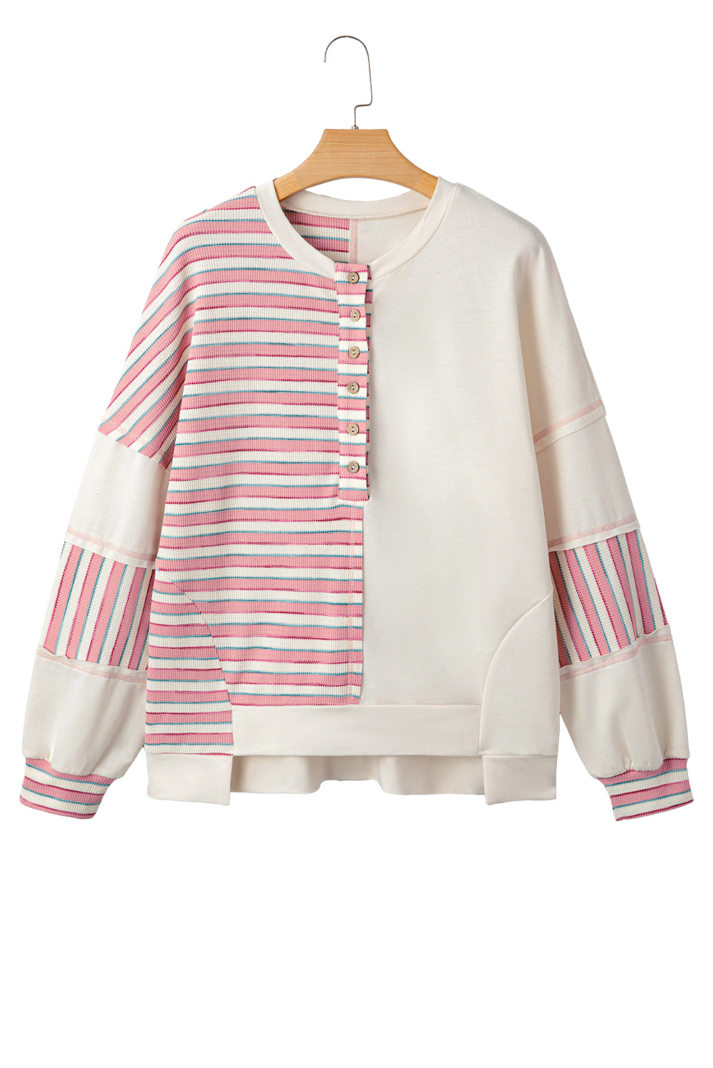 Khaki Striped Patchwork Oversized Pullover Top