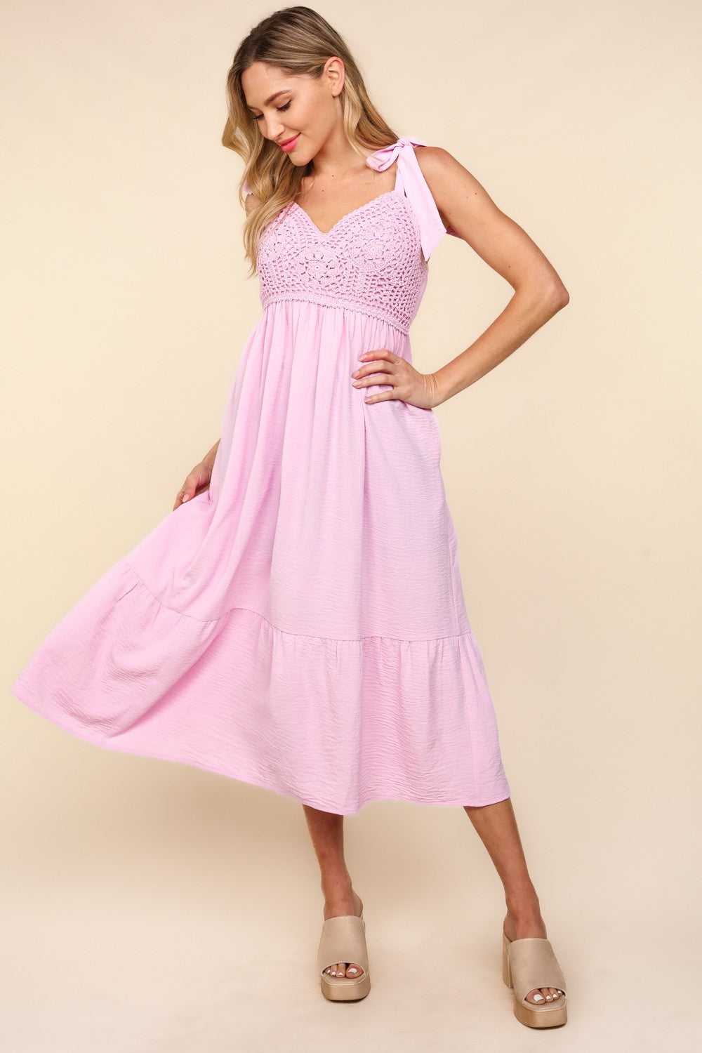 Haptics Crochet Lace Ruffle Hem Cami Midi Dress Haptics Crochet Lace Ruffle Hem Cami Midi Dress