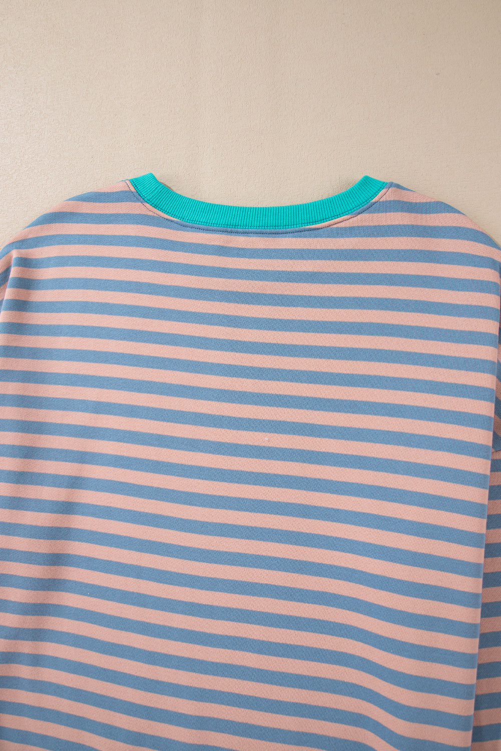 Blue Striped Contrast Trim Drop Shoulder Sweatshirt