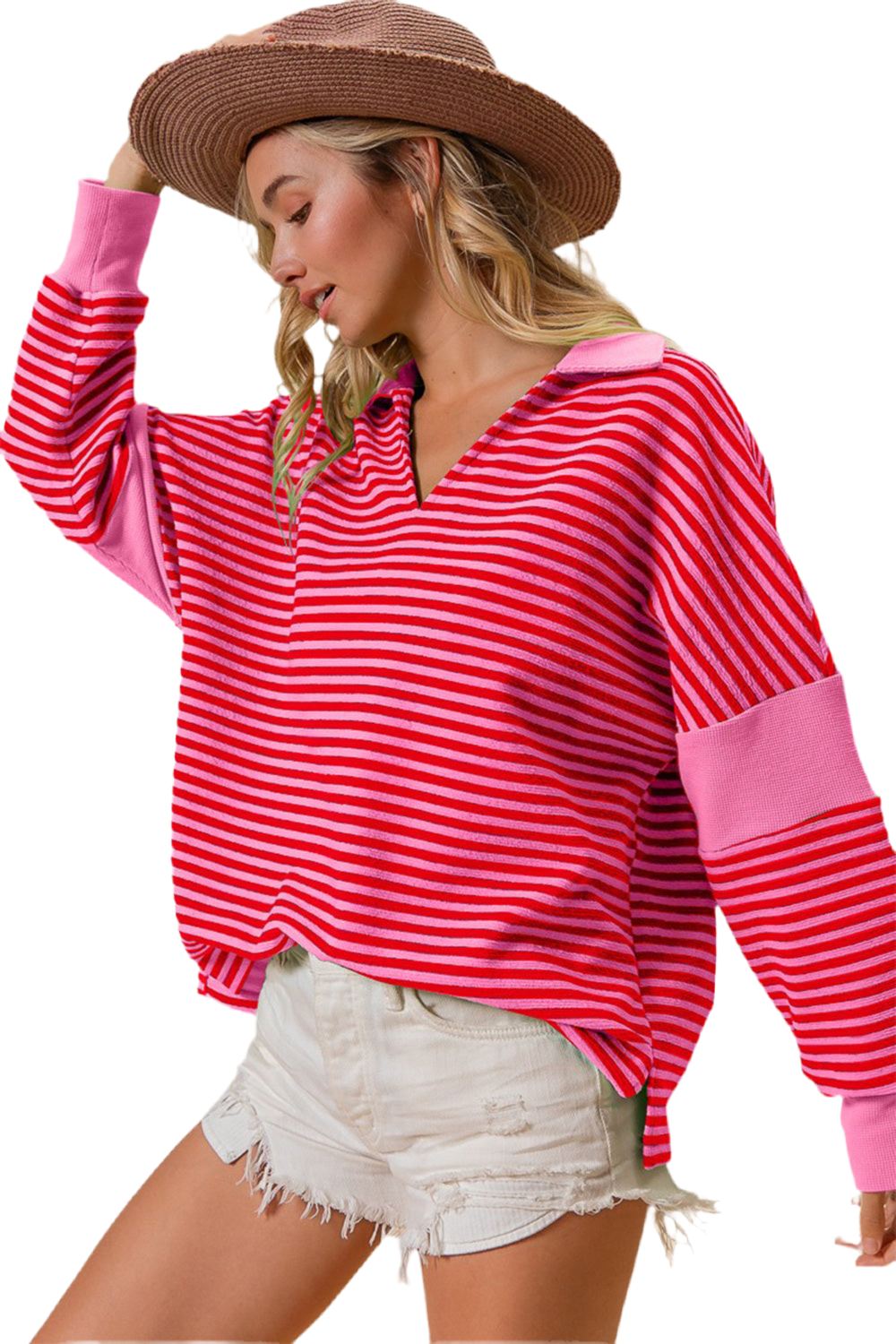 BiBi Striped Contrast Long Sleeve Knit Top