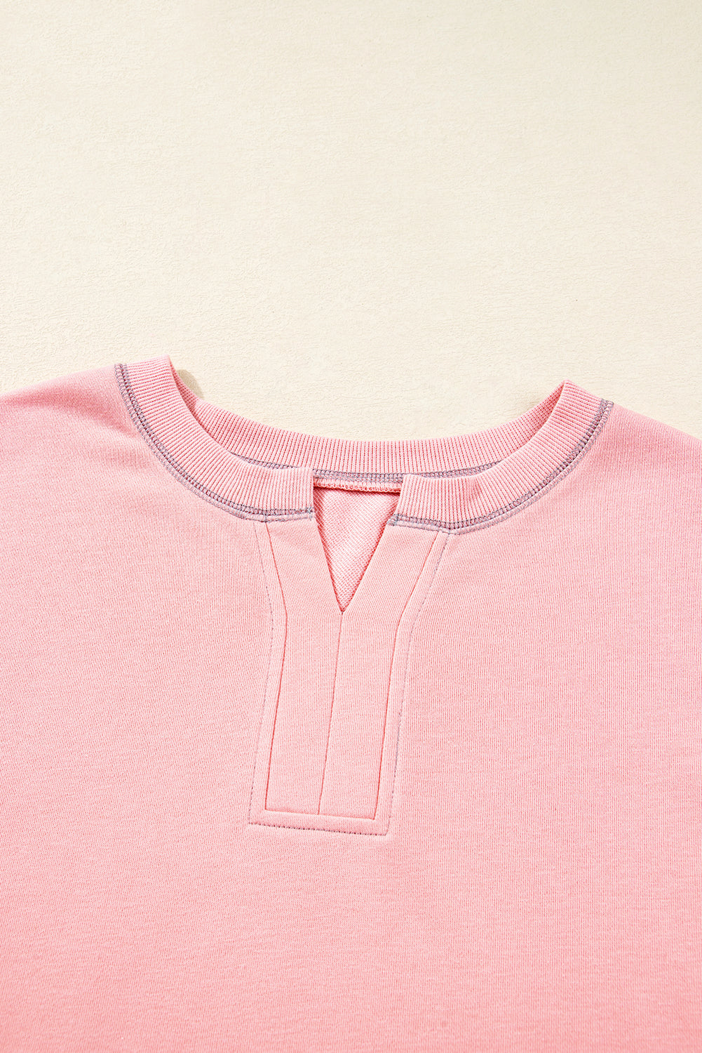 Apricot Pink Exposed Seam Colorblock Patchwork Split Cuffs Oversized Sweatshirt