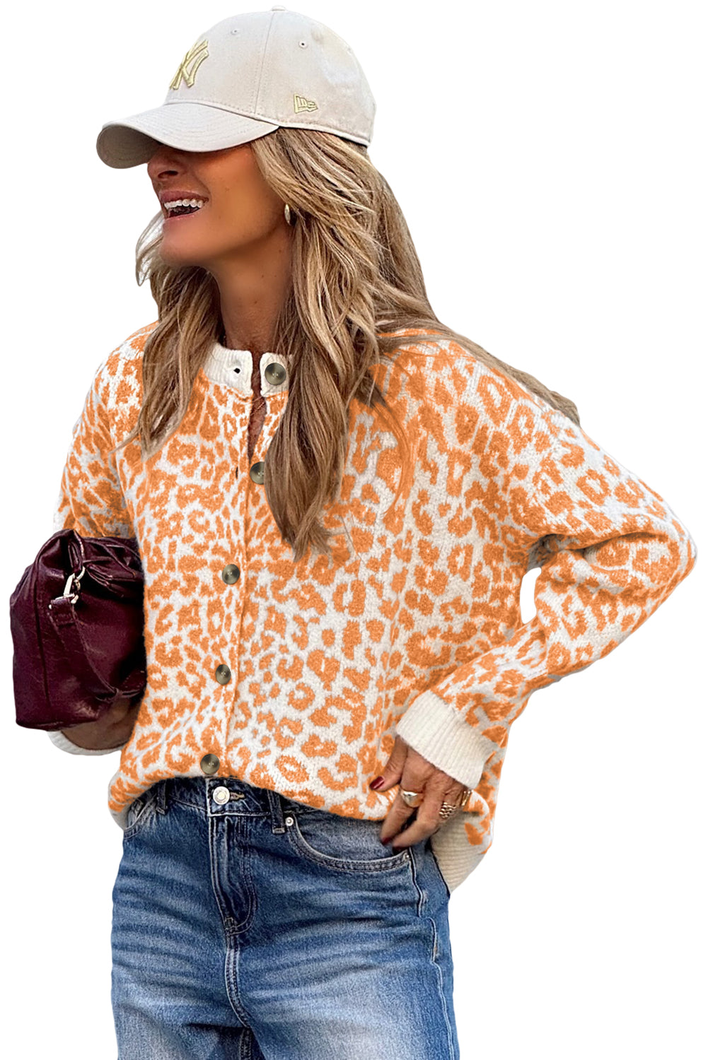 Khaki Leopard Drop Shoulder Knitted Cardigan