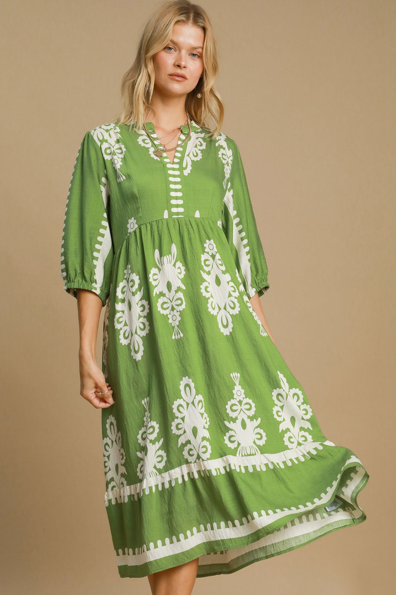 Umgee Printed Notched Midi Dress Vogue To Vintage Boutique, LLC Umgee Printed Notched Midi Dress Vogue To Vintage Boutique, LLC