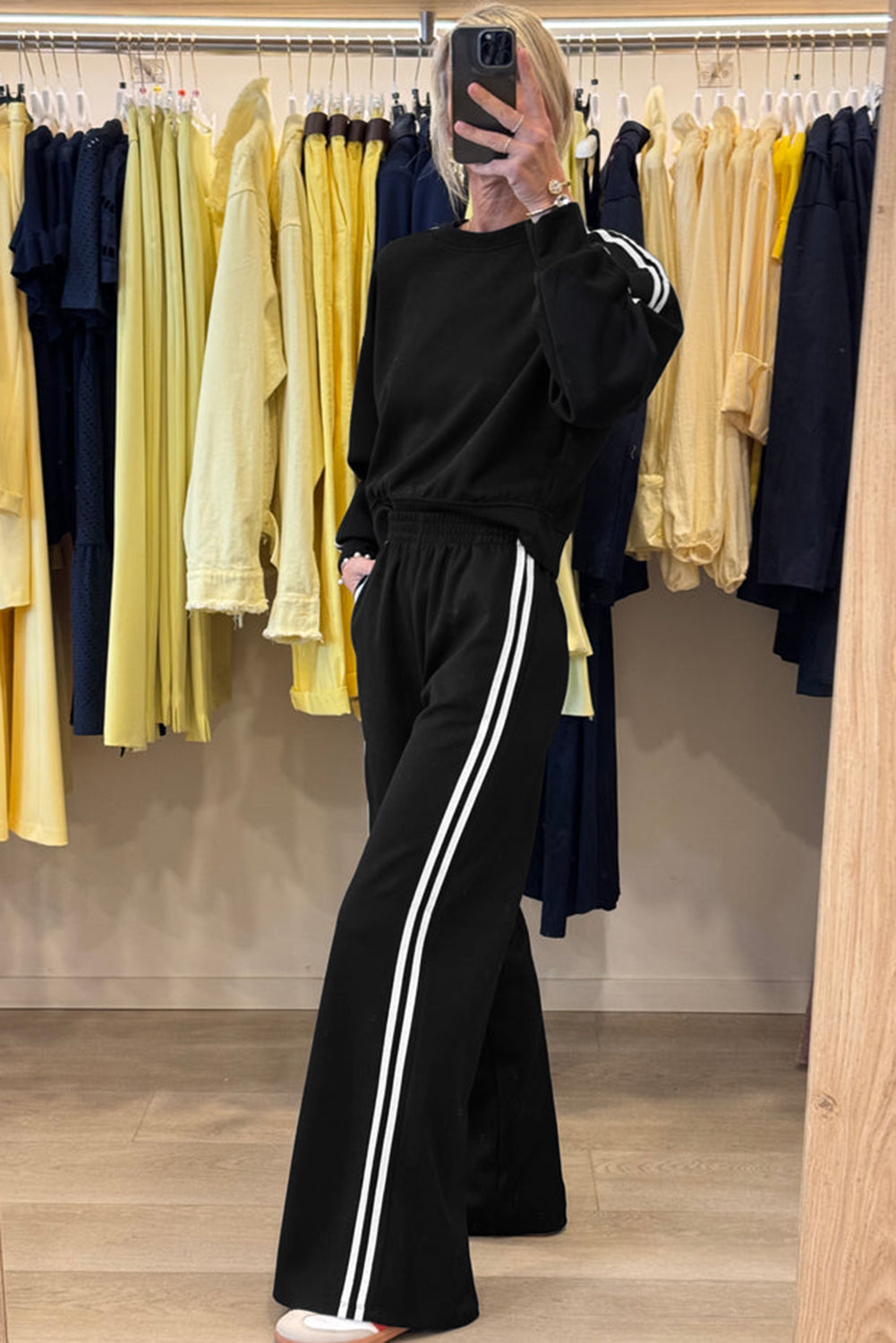 Gray Morn Varsity Striped Detail Cropped Pullover Wide Leg Pants 2pcs Outfit