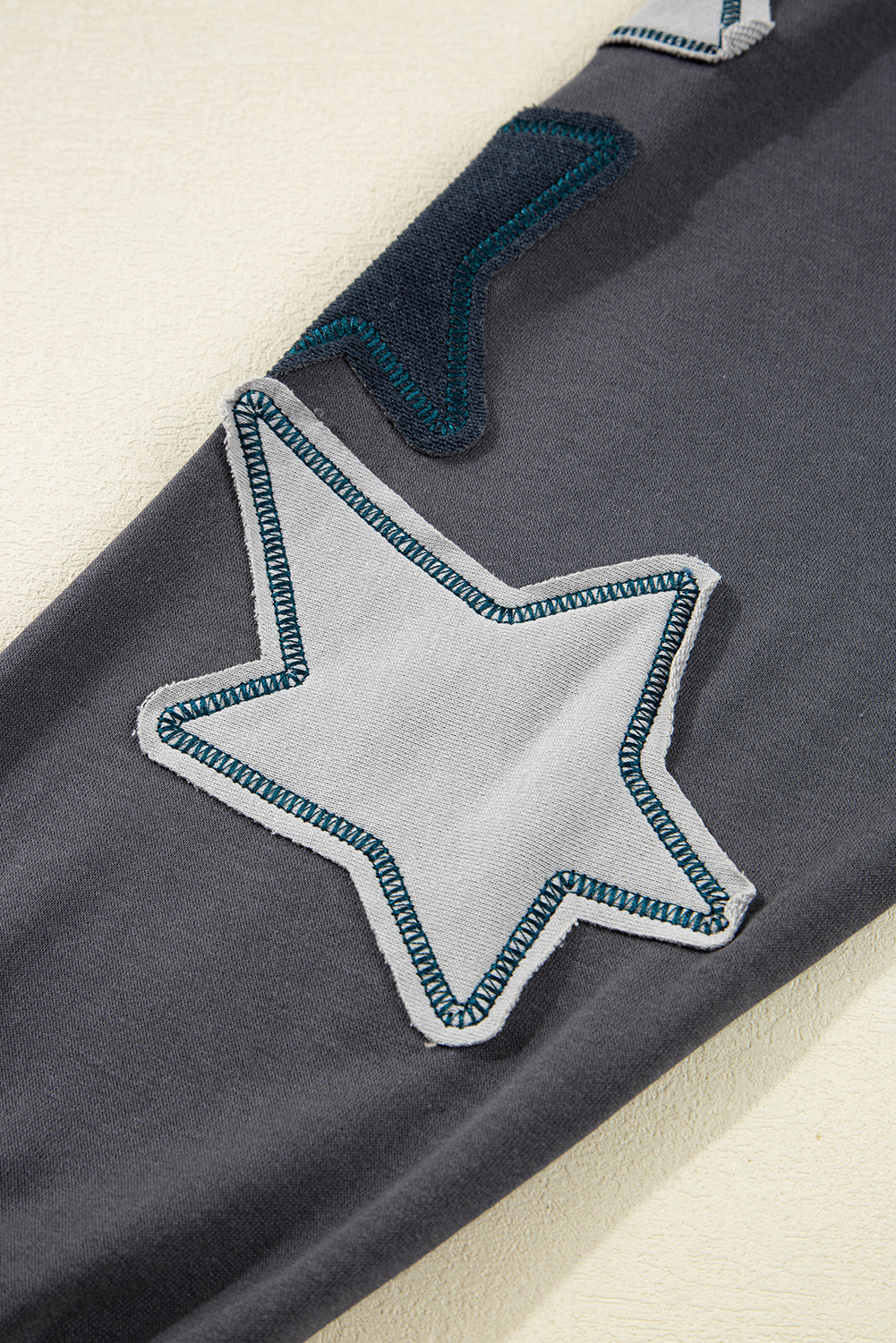 Carbon Grey Star Patched Kangaroo Pocket Vintage Hoodie