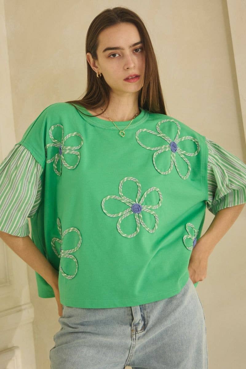 Plus Flower Embroidered French Terry Top