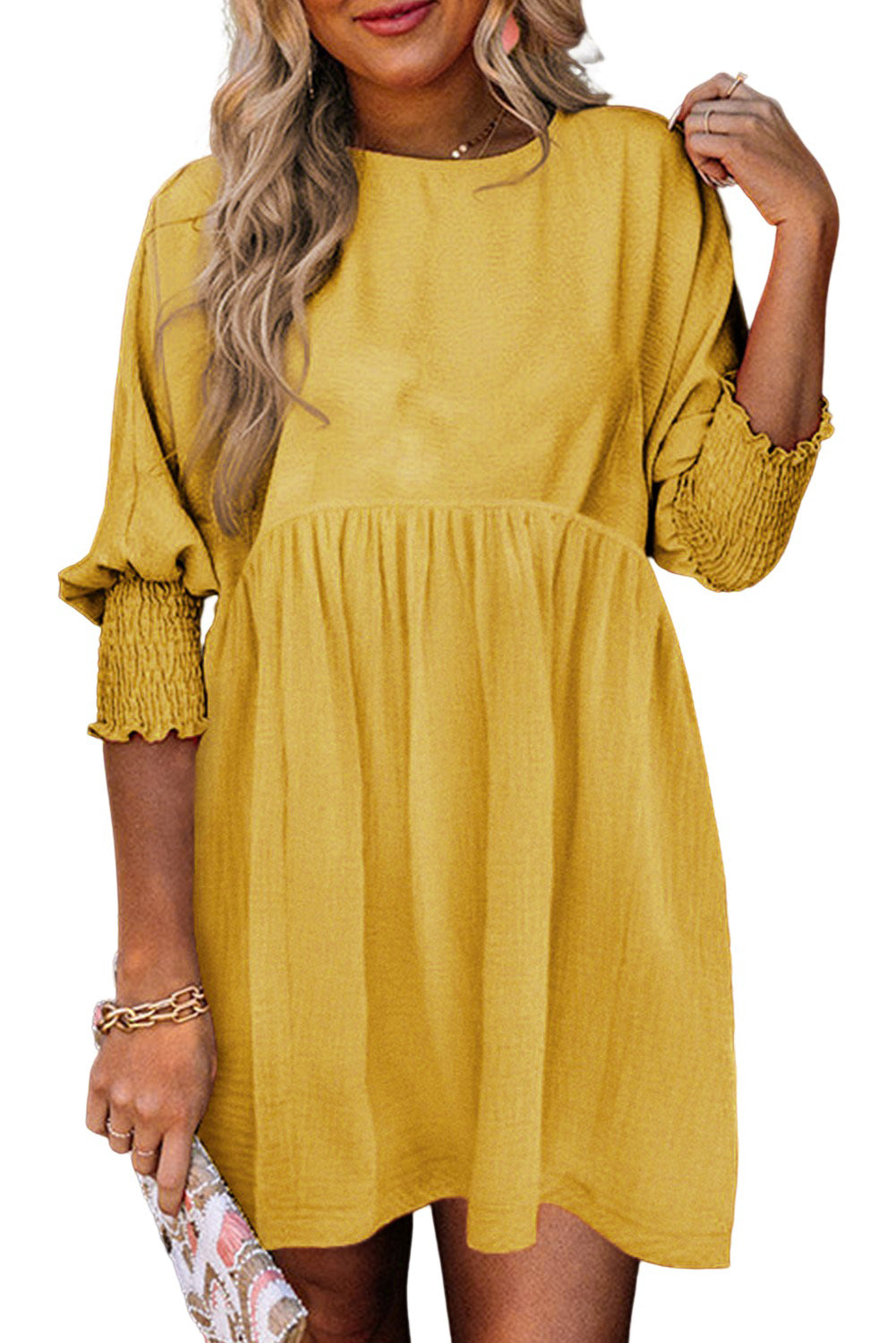 Apricot Smocked Wrist Shift Top