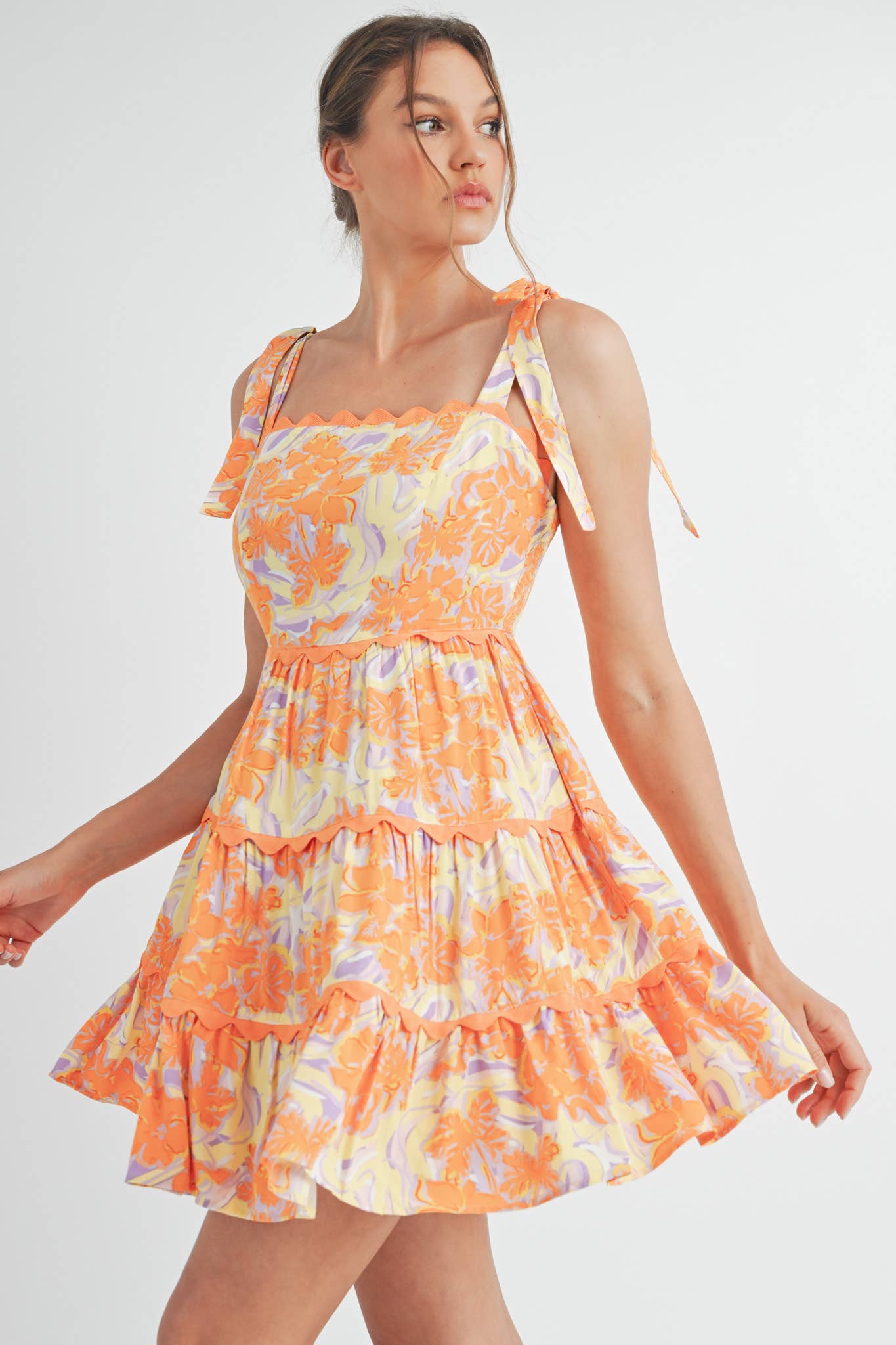 EXCLUSIVE PRINT FLORAL TIERED SCALLOP TRIM MINI DRS