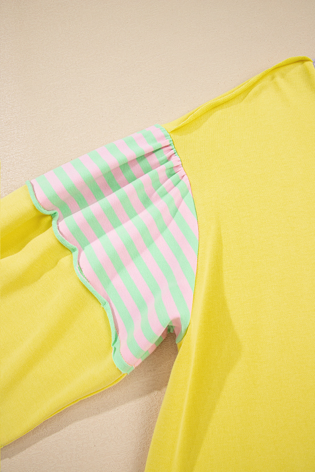 Yellow Striped Colorblock Patchwork Plus Size Pullover Sweatshirt