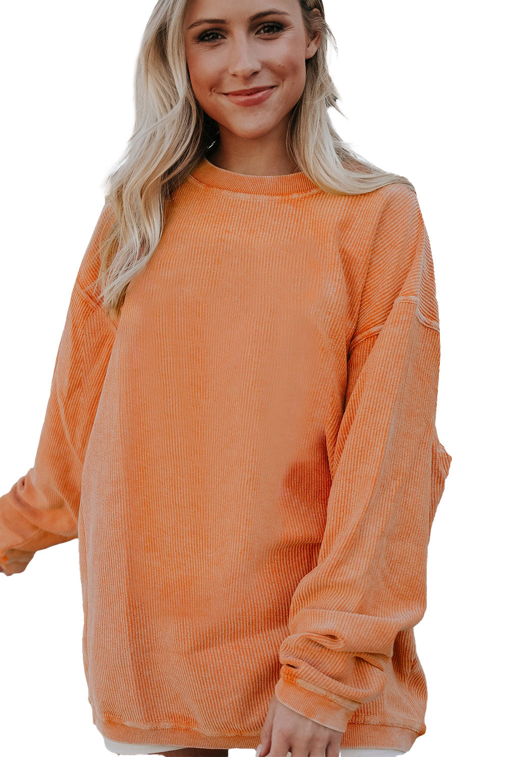 Light Pink Plain Drop Sleeve Crinkle Rib Oversized Sweatshirt