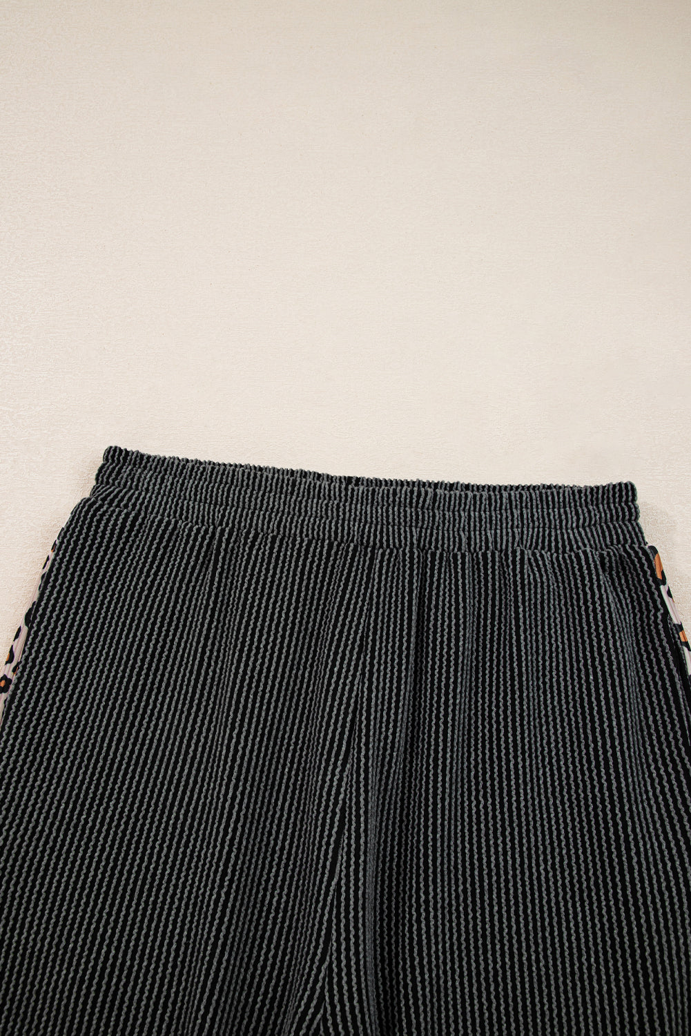Carbon Grey Twisted Rib Leopard Patchwork Detail 2pcs Pants Set