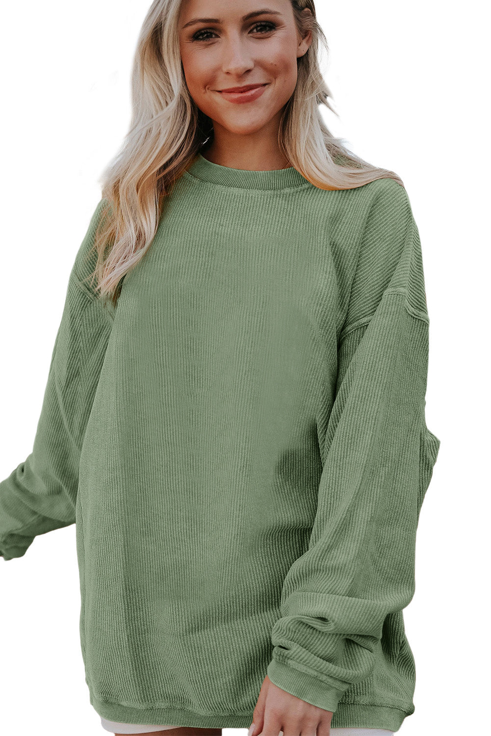 Light Pink Plain Drop Sleeve Crinkle Rib Oversized Sweatshirt