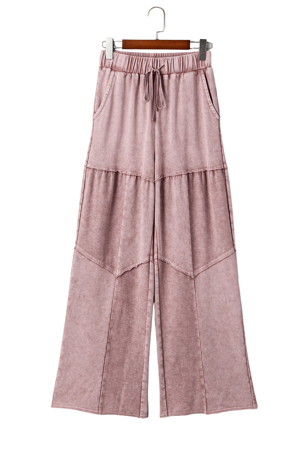 Mineral Wash Tiered Wide Leg Patchwork Drawstring Pants
