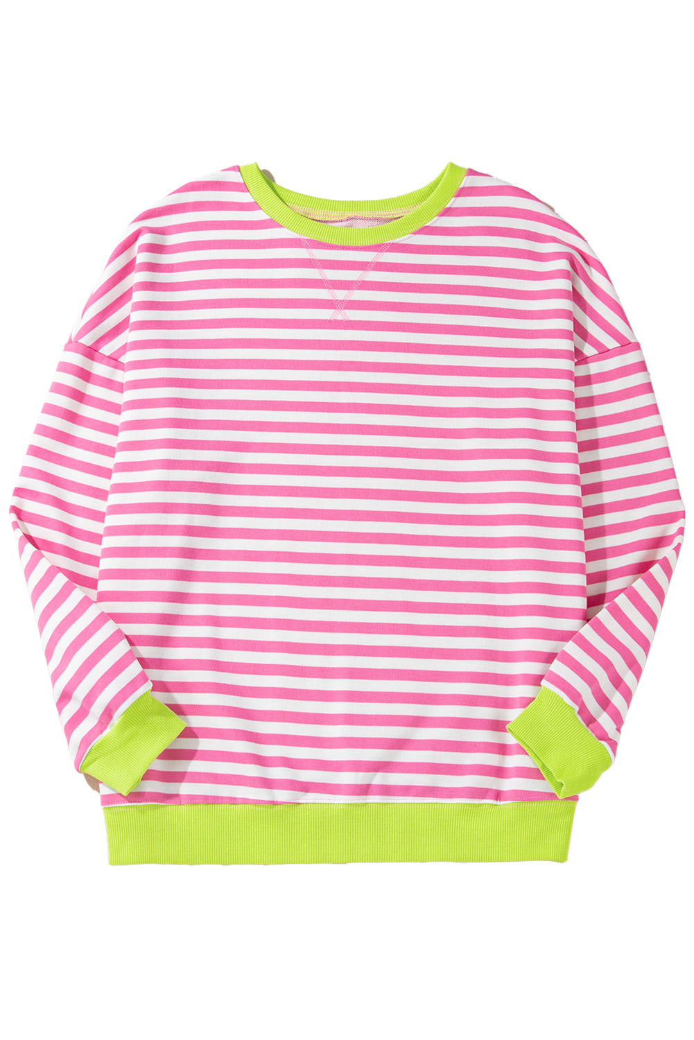 Blue Striped Contrast Trim Drop Shoulder Sweatshirt