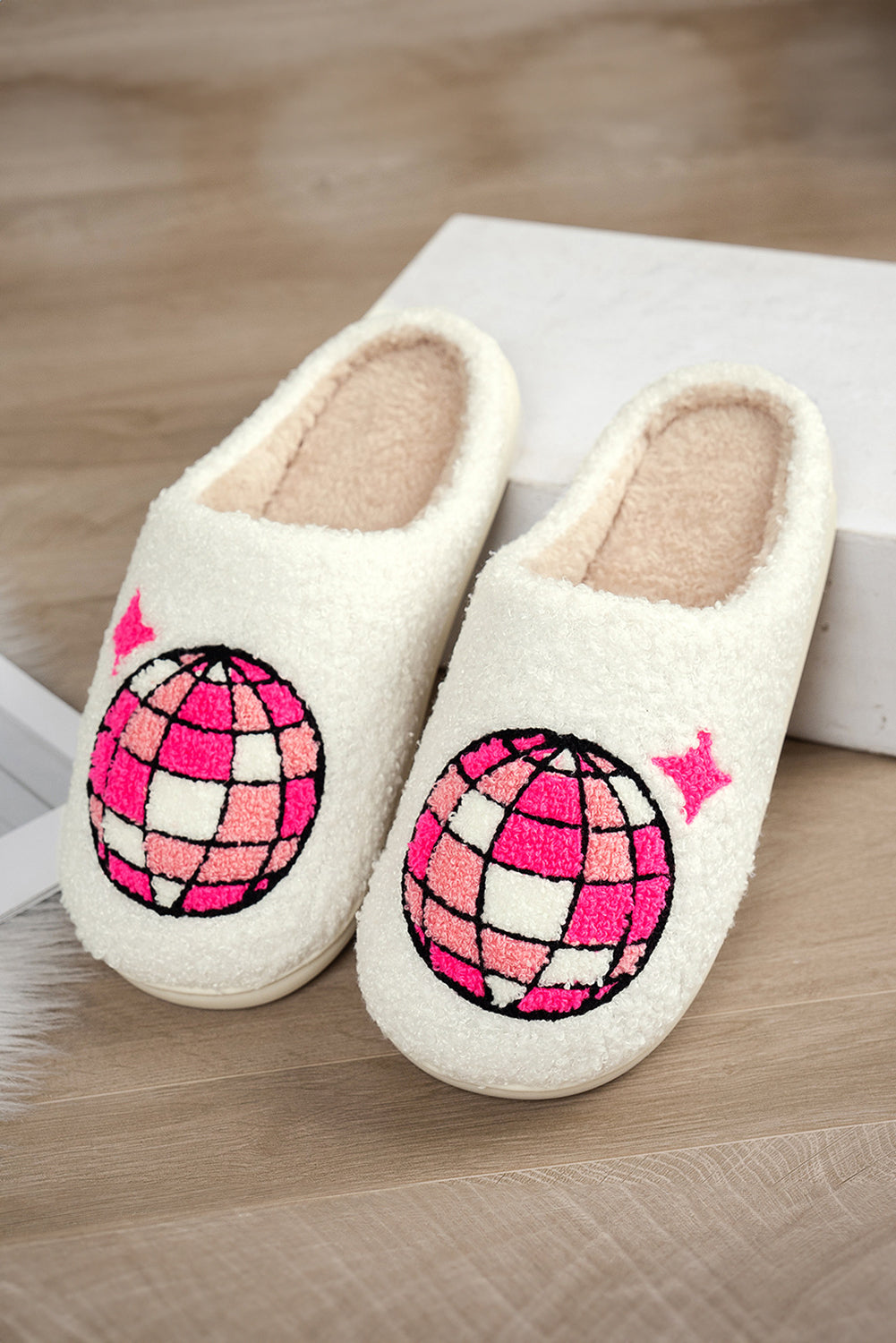 White Disco Ball Home Plush Slippers