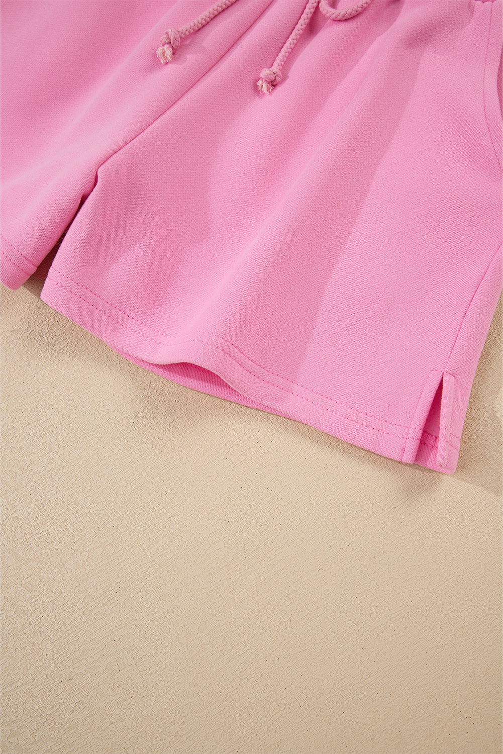 Strawberry Pink Colorblock Pullover and Drawstring Shorts Set