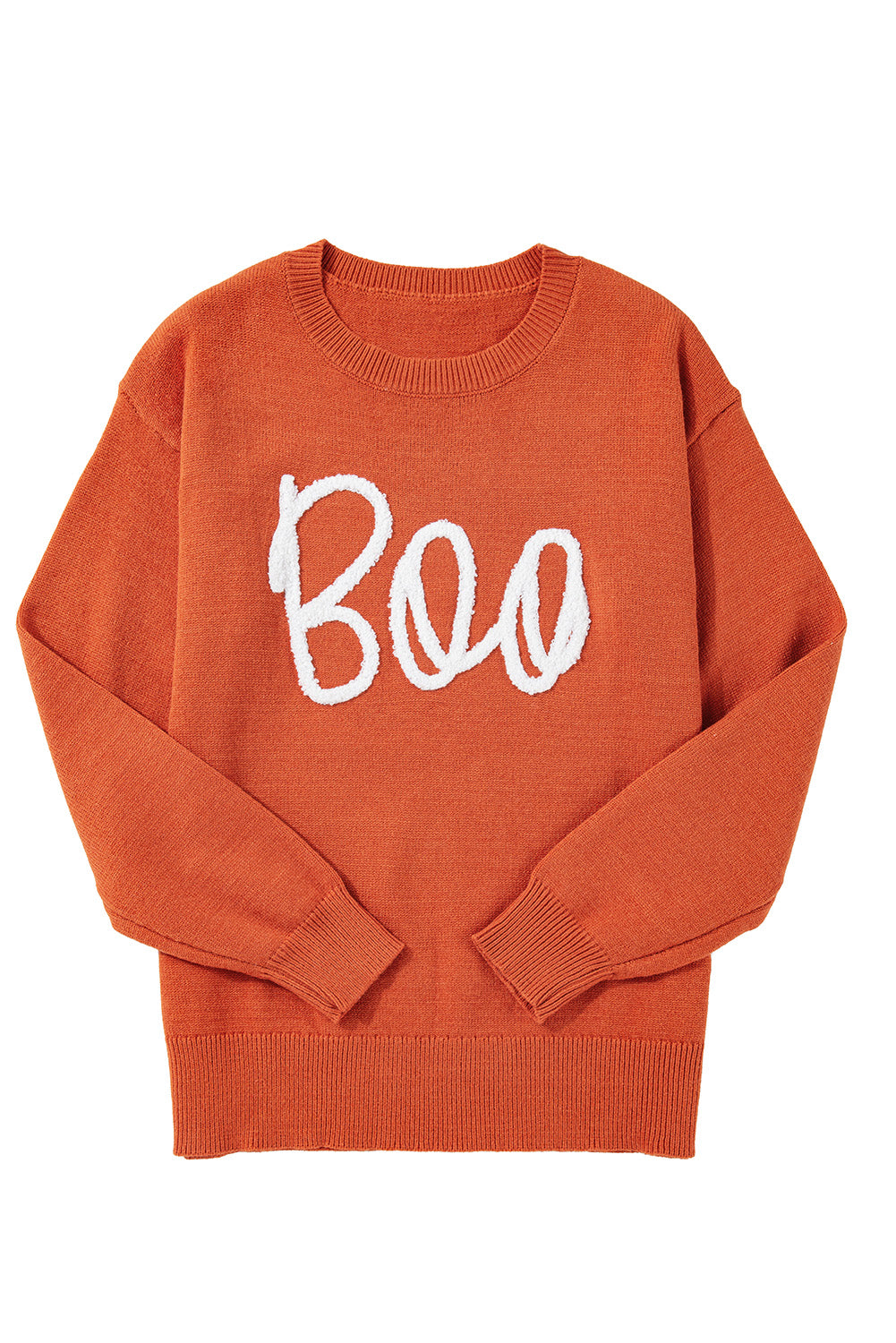 Orange Halloween Boo Drop Shoulder Knit Sweater