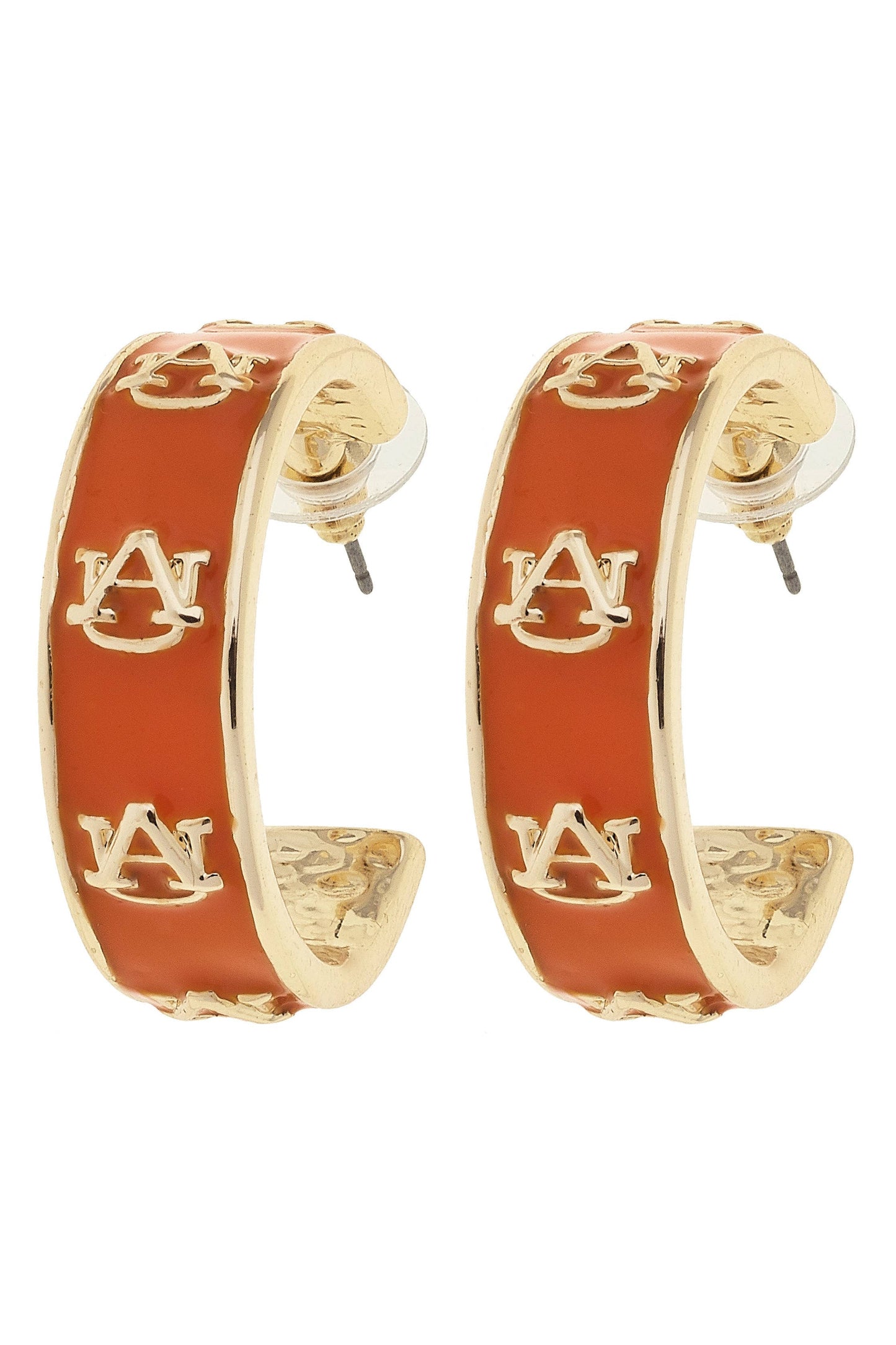 Auburn Tigers Enamel Logo Hoop Earrings in Orange/Shiny Gold
