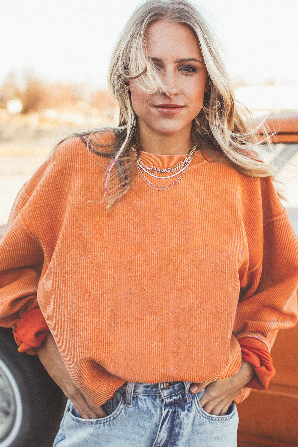 Light Pink Plain Drop Sleeve Crinkle Rib Oversized Sweatshirt