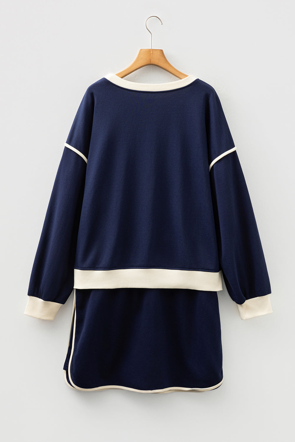 Navy Blue Plus Size Contrast Color Drop Shoulder Top and Mini Skort Outfit