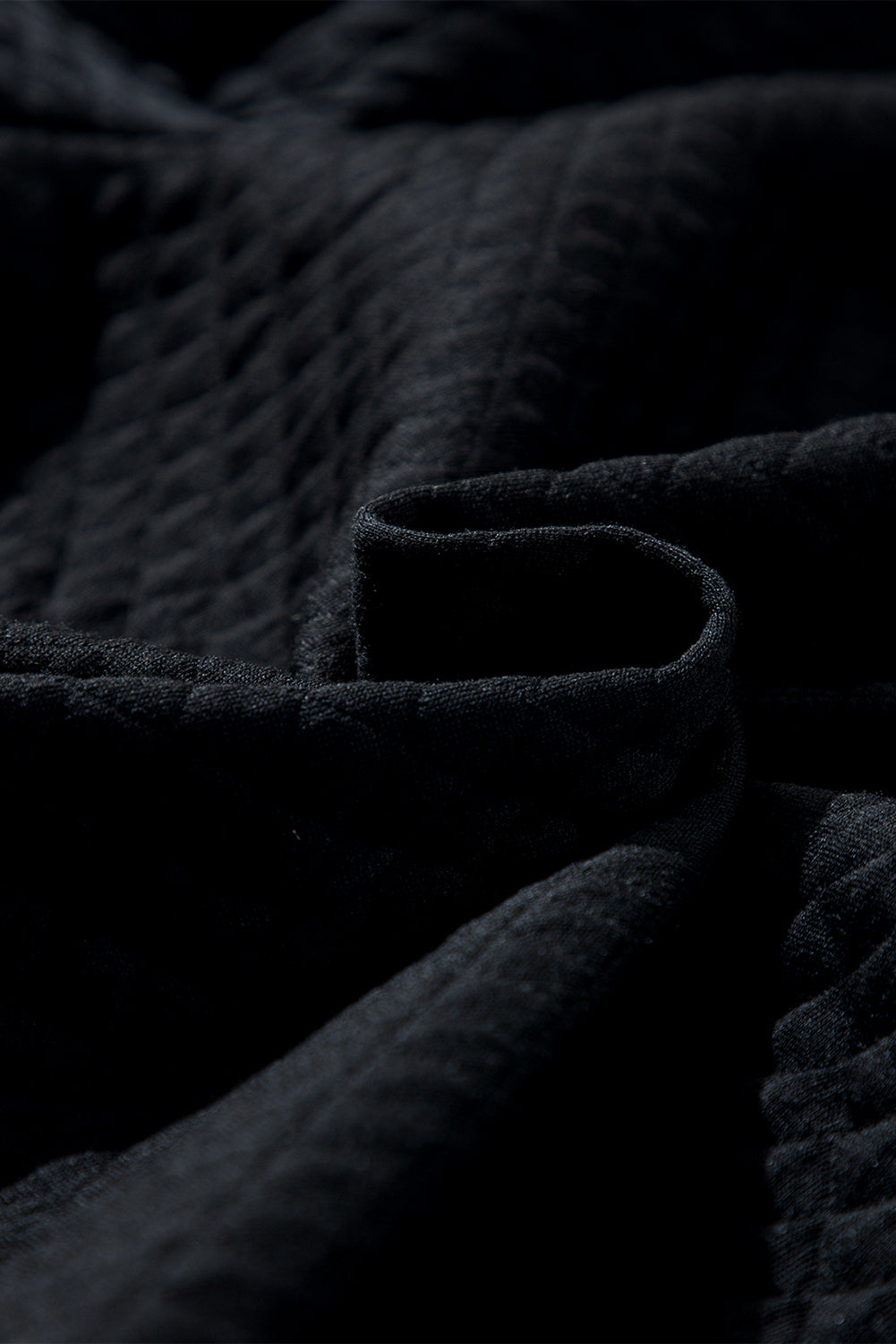 Black Drawstring Kangaroo Pocket Quilted Hooded Dress