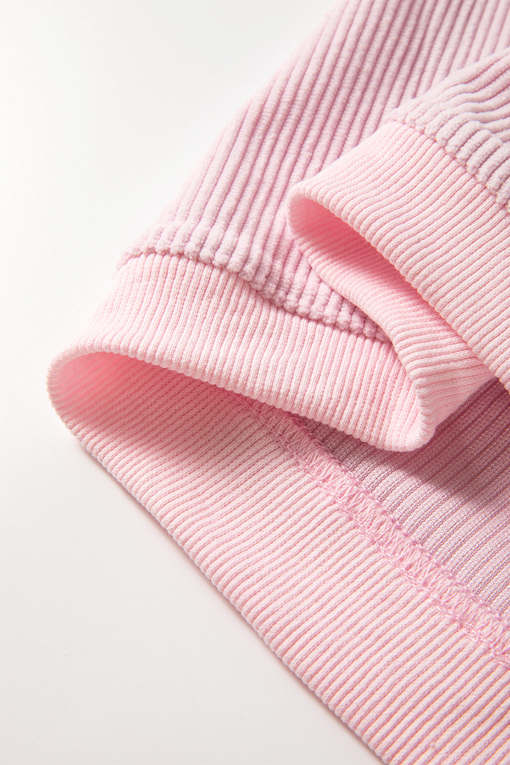 Light Pink Plain Drop Sleeve Crinkle Rib Oversized Sweatshirt