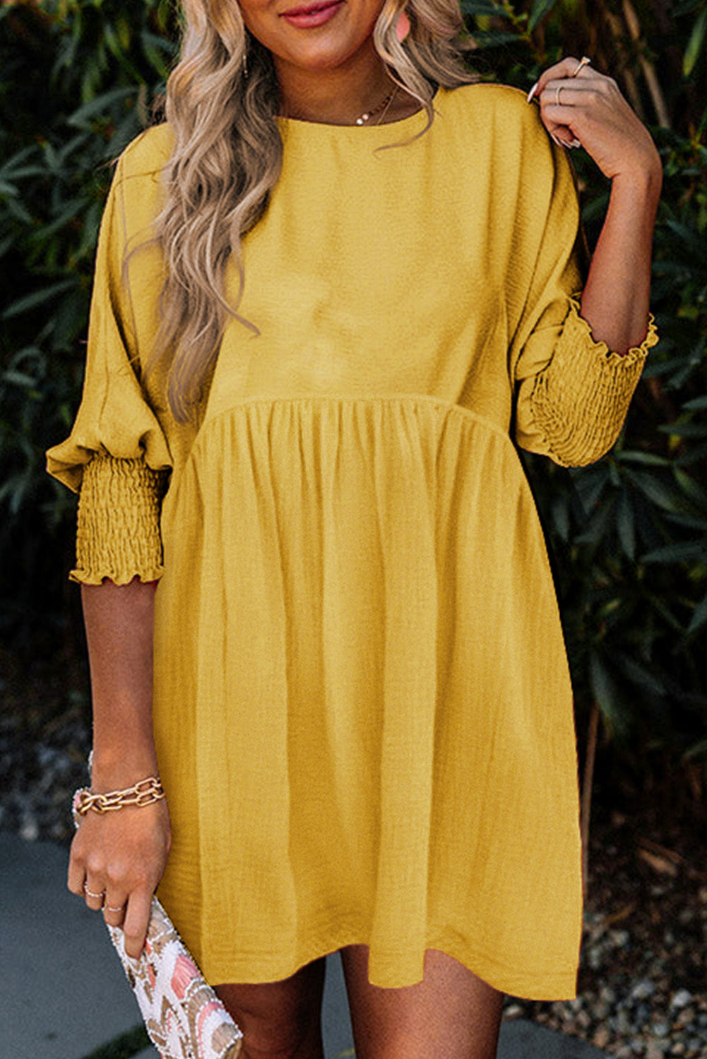 Apricot Smocked Wrist Shift Top