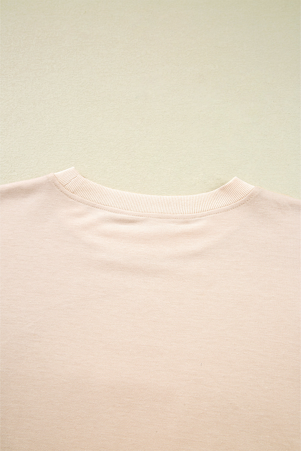 Beige Raw Edge Flower Patch Drop Shoulder Long Sleeve Top