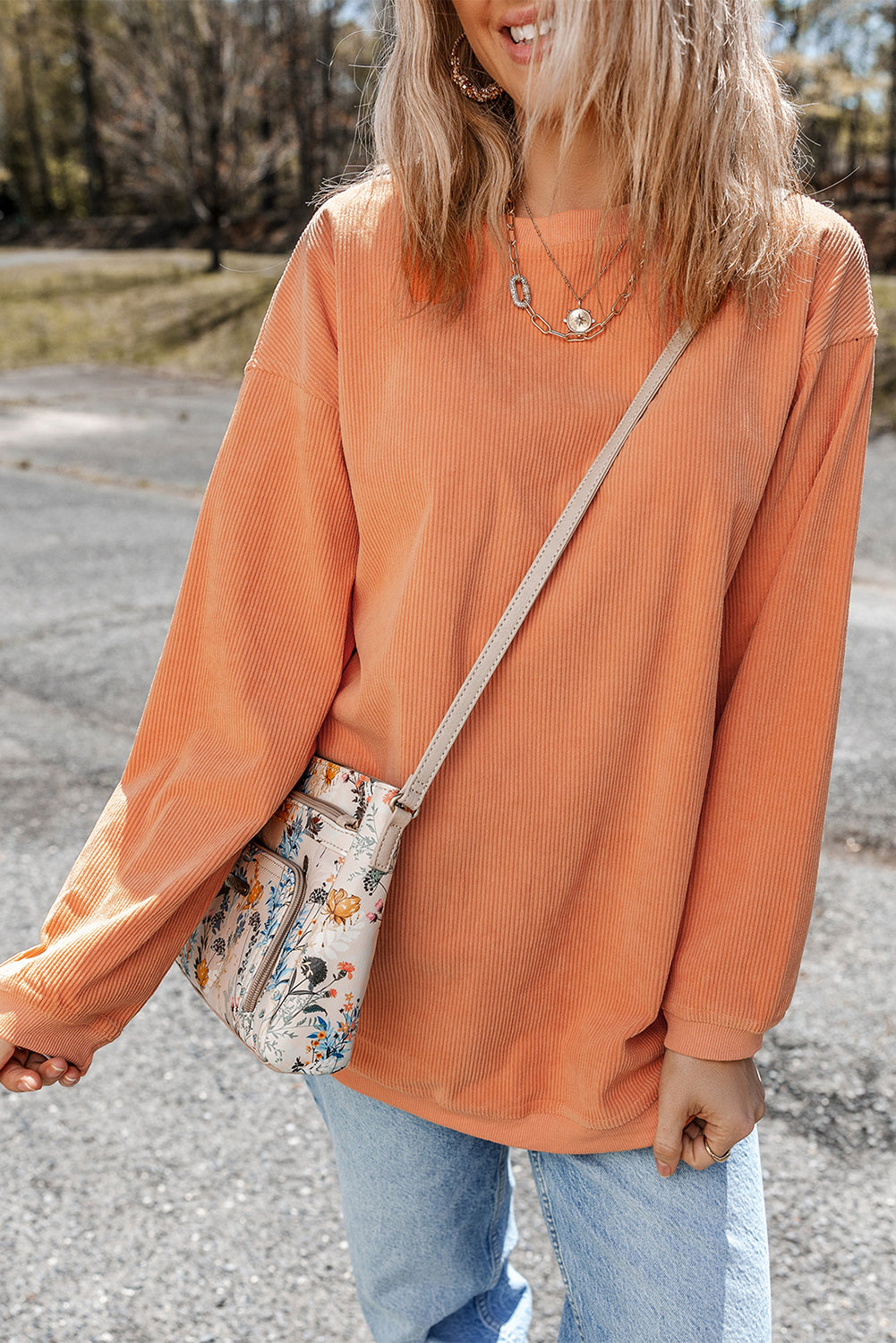 Light Grey Ribbed Corded Oversized Sweatshirt