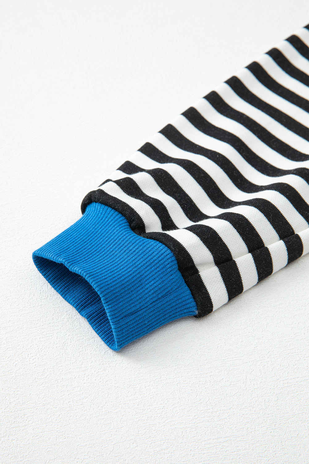 Blue Striped Contrast Trim Drop Shoulder Sweatshirt