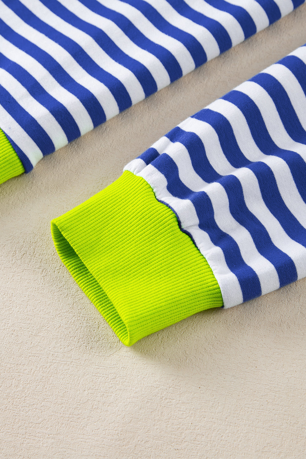 Blue Striped Contrast Trim Drop Shoulder Sweatshirt