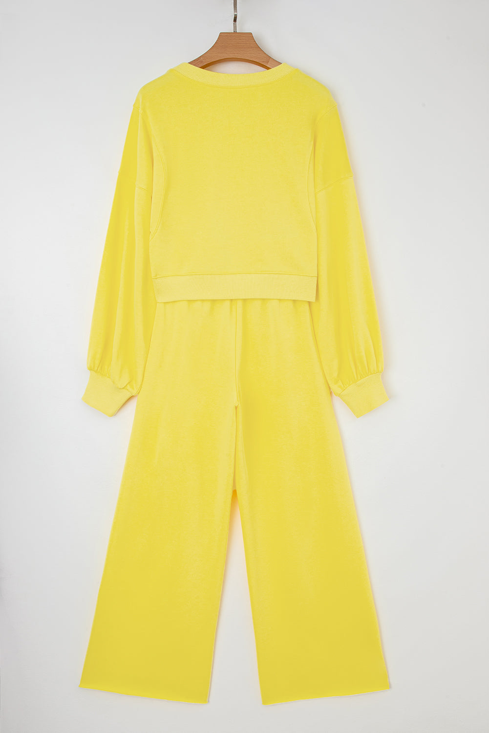 Mist Blue Drop Shoulder Crop Pullover Drawstring Wide Leg Pants Set