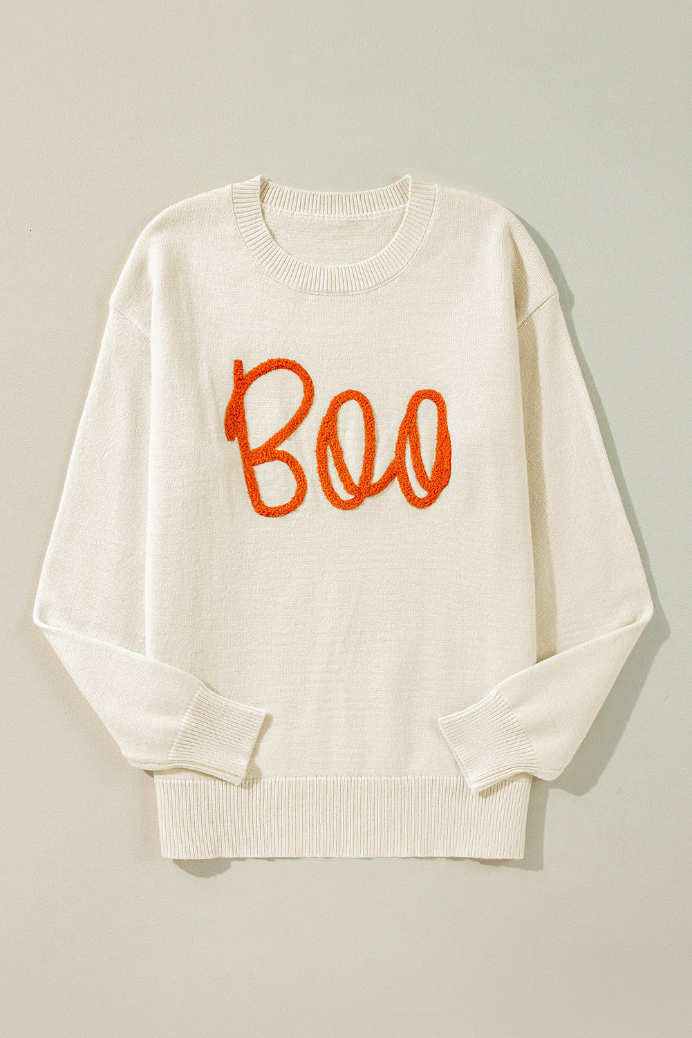 Orange Halloween Boo Drop Shoulder Knit Sweater