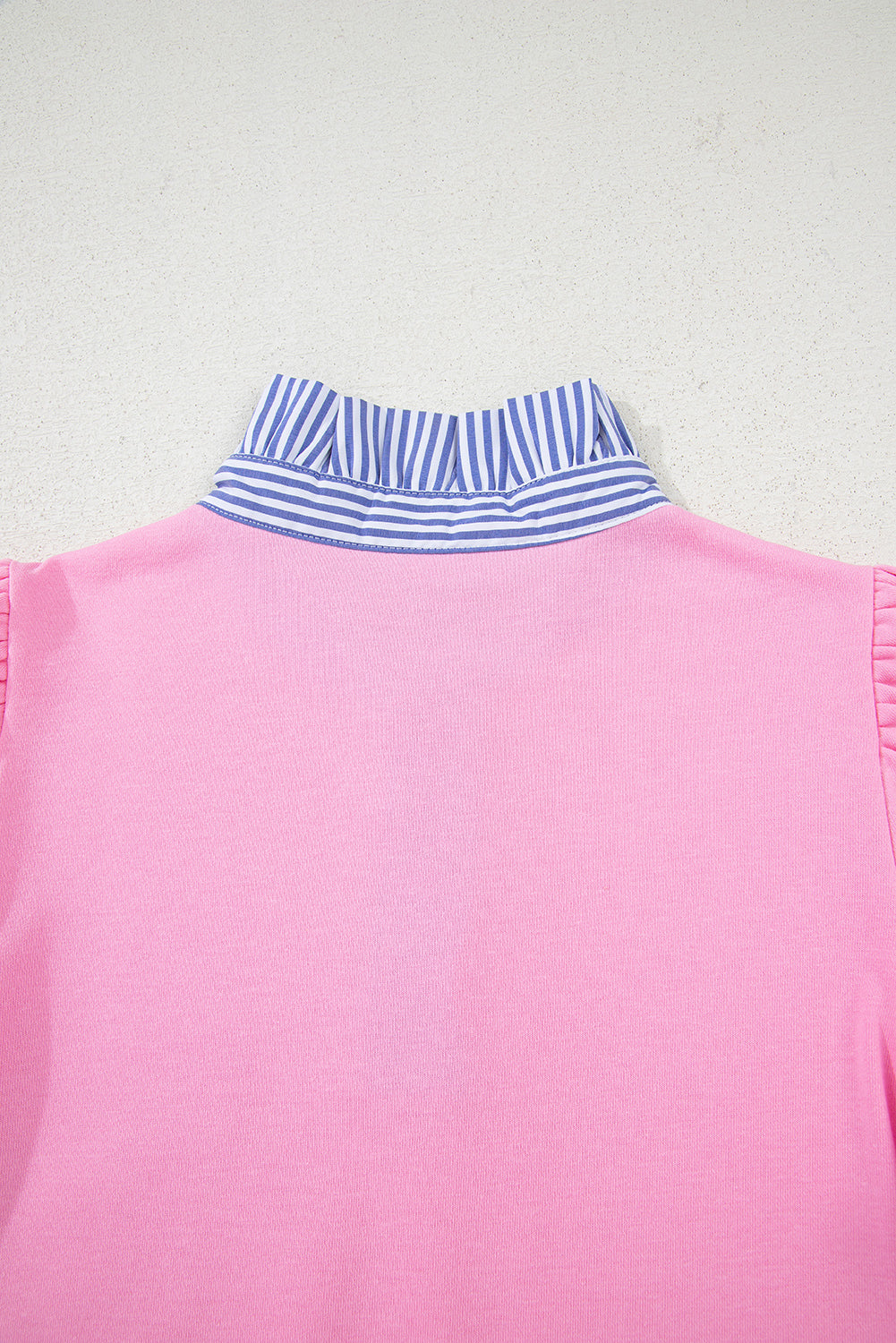White Striped Ruffle Button Neck Pullover Sweatshirt