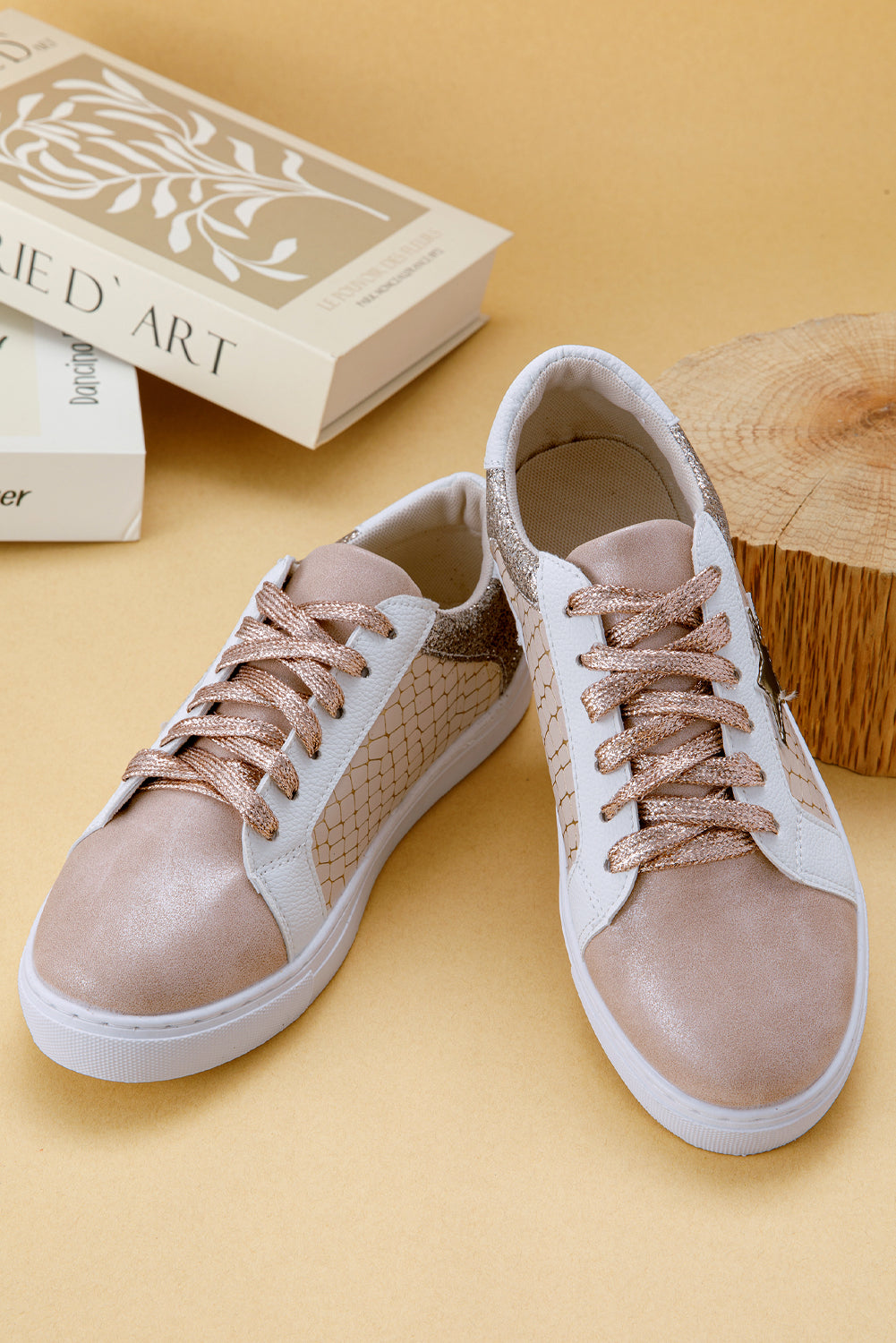 Black Glitter Star Patchwork PU Leather Lace-up Sneakers