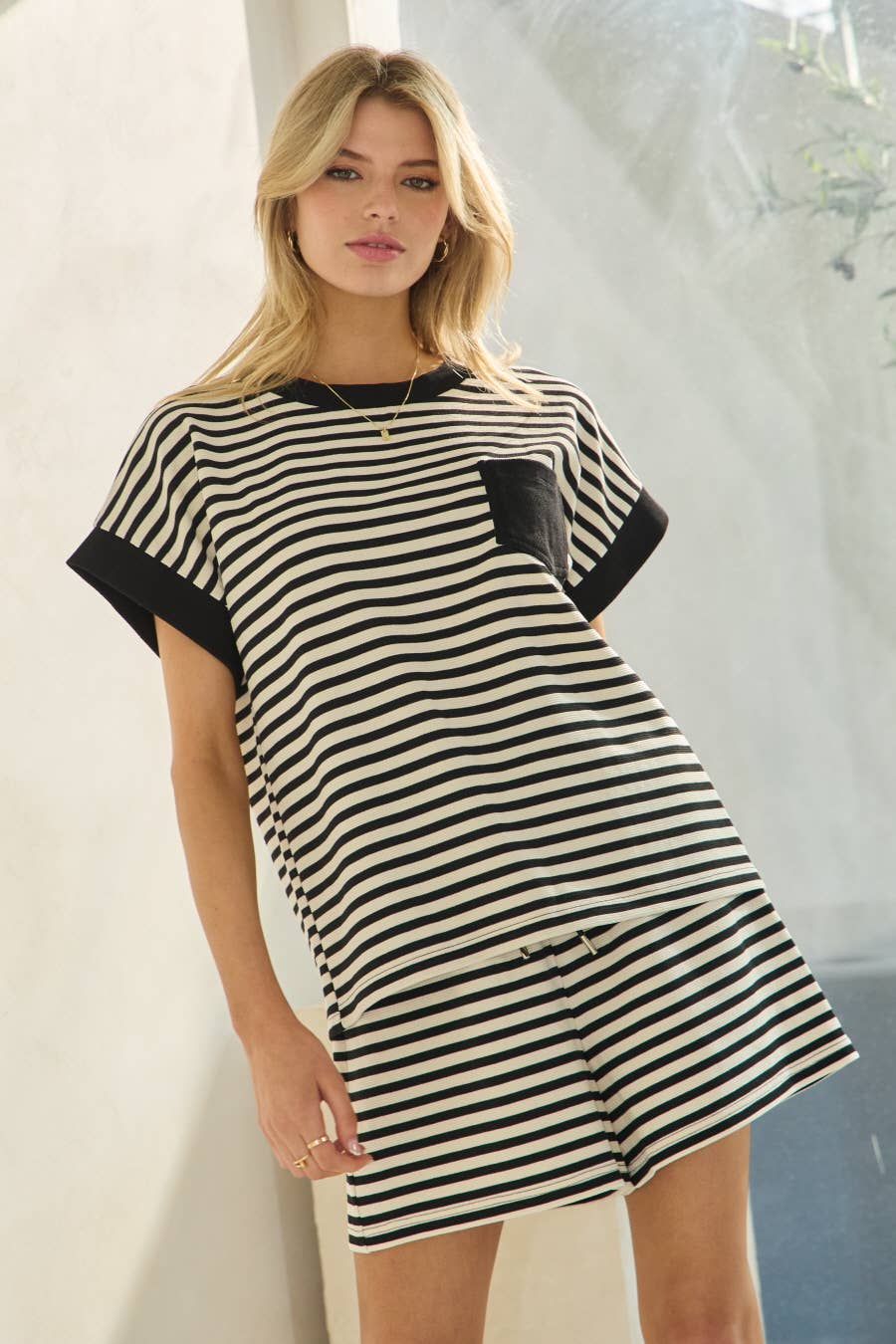 Ottoman Striped Top And Shorts Set