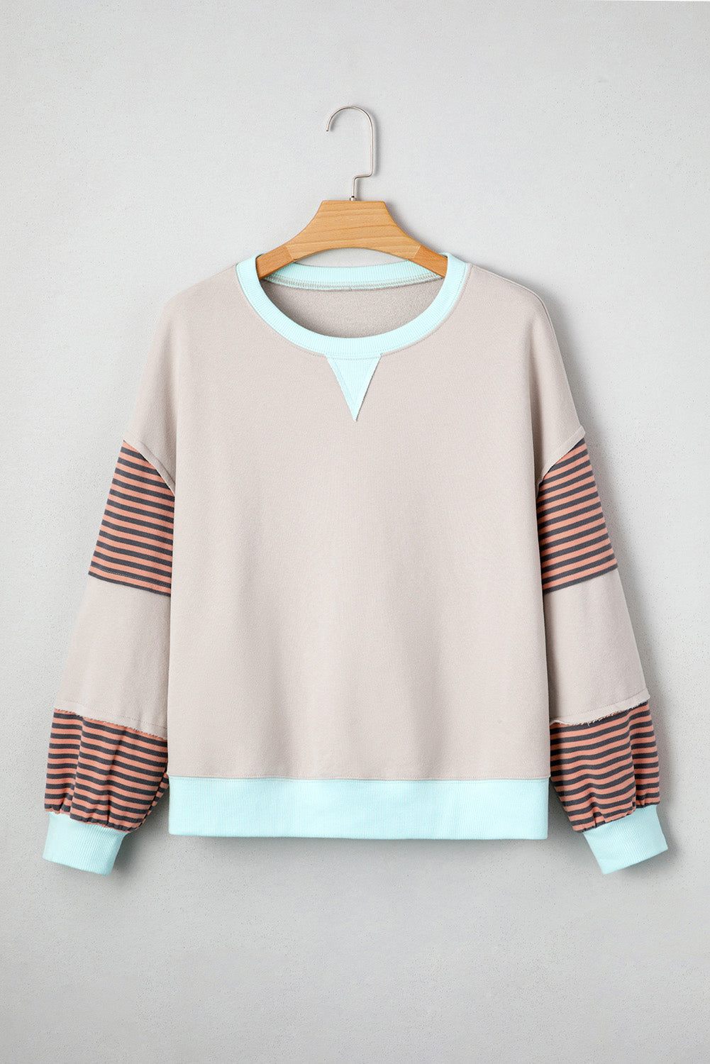 Parchment Colorblock Patchwork Striped Sleeve Sweatshirt