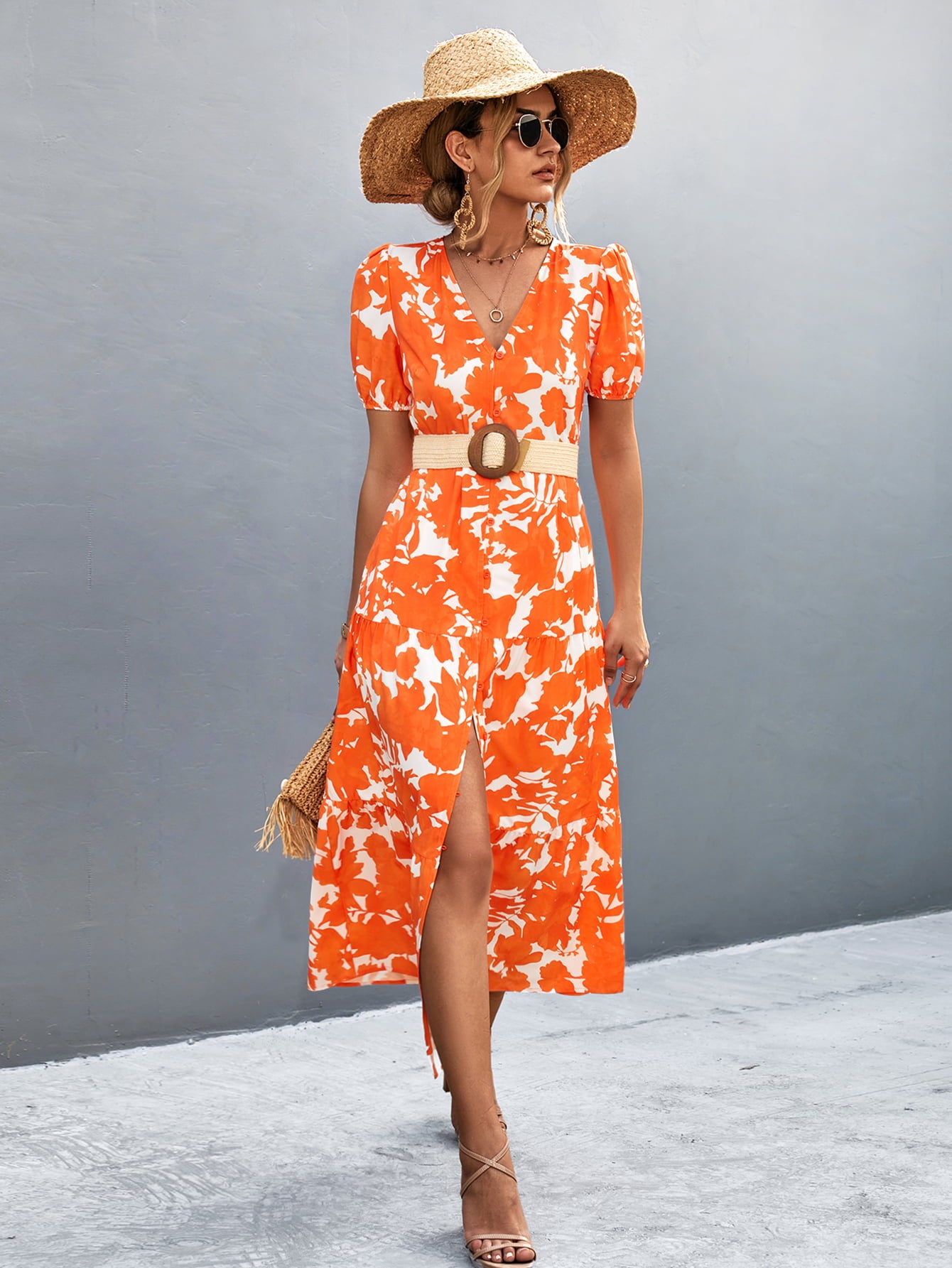 short sleeve midi dress with slits SHORT SLEEVE MIDI DRESS W/SLITS| SPRING BLUE A'Dorn Comfy Closet