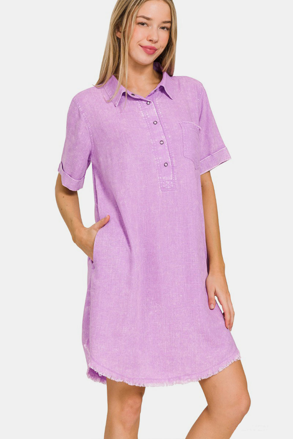 Zenana Washed Linen Raw Hem Dress with Pockets Zenana Washed Linen Raw Hem Dress with Pockets