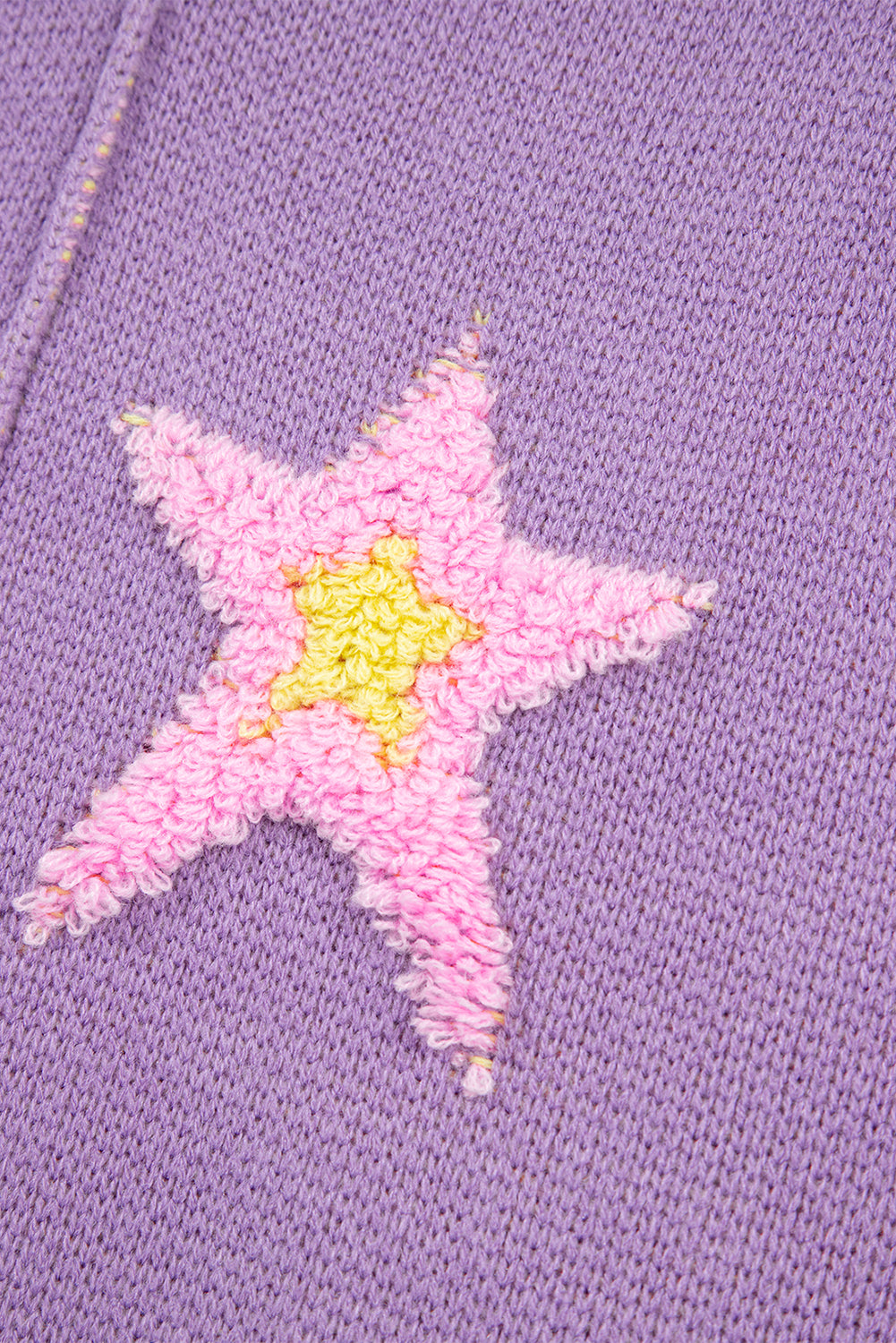 Lavender Brushed Star Graphic V Neck Drop Shoulder Oversize Sweater