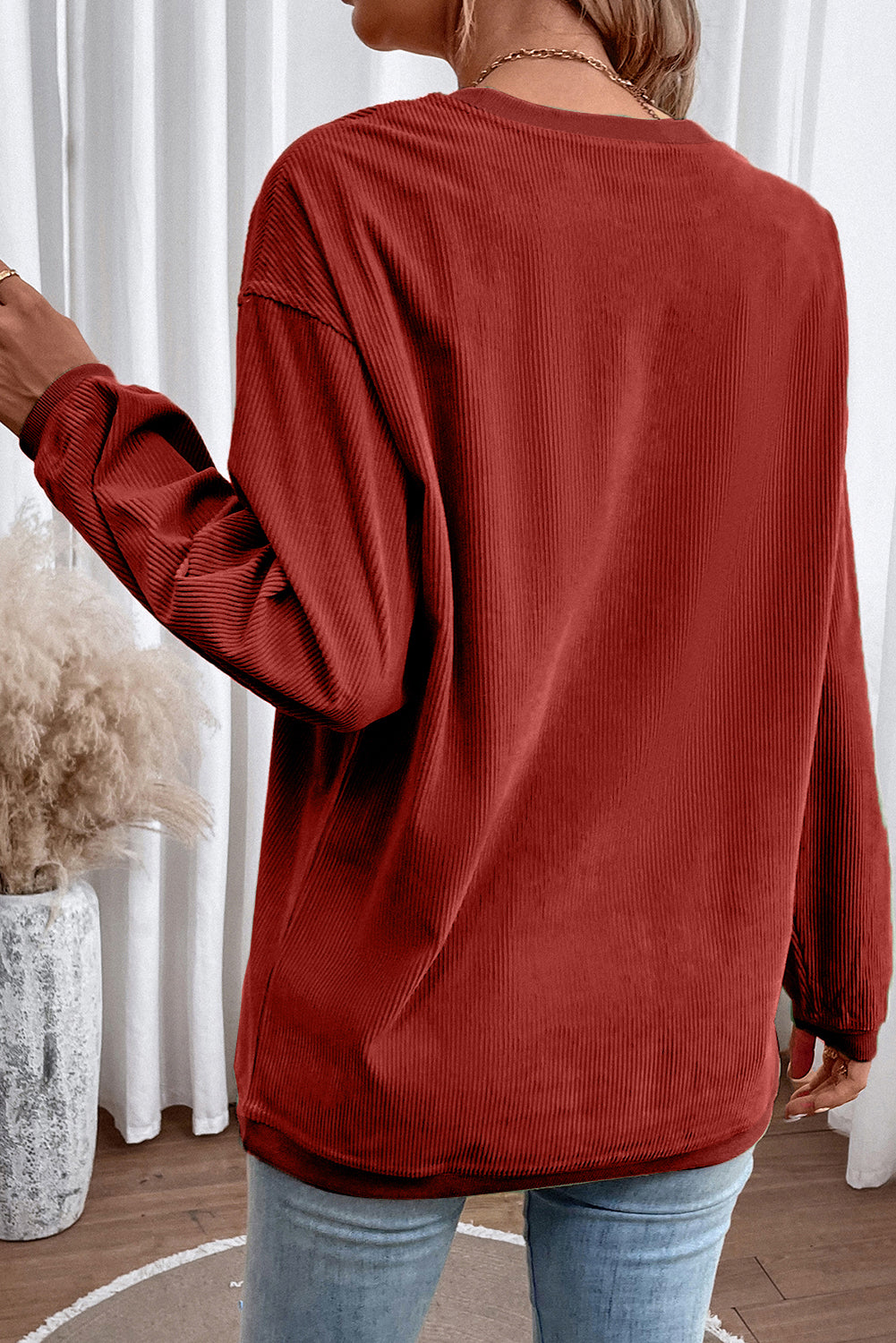 Light Grey Ribbed Corded Oversized Sweatshirt