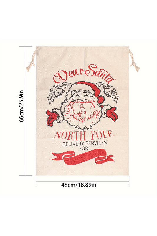 White Santa Claus Drawstring Closure Christmas Party Favor Gift Bag