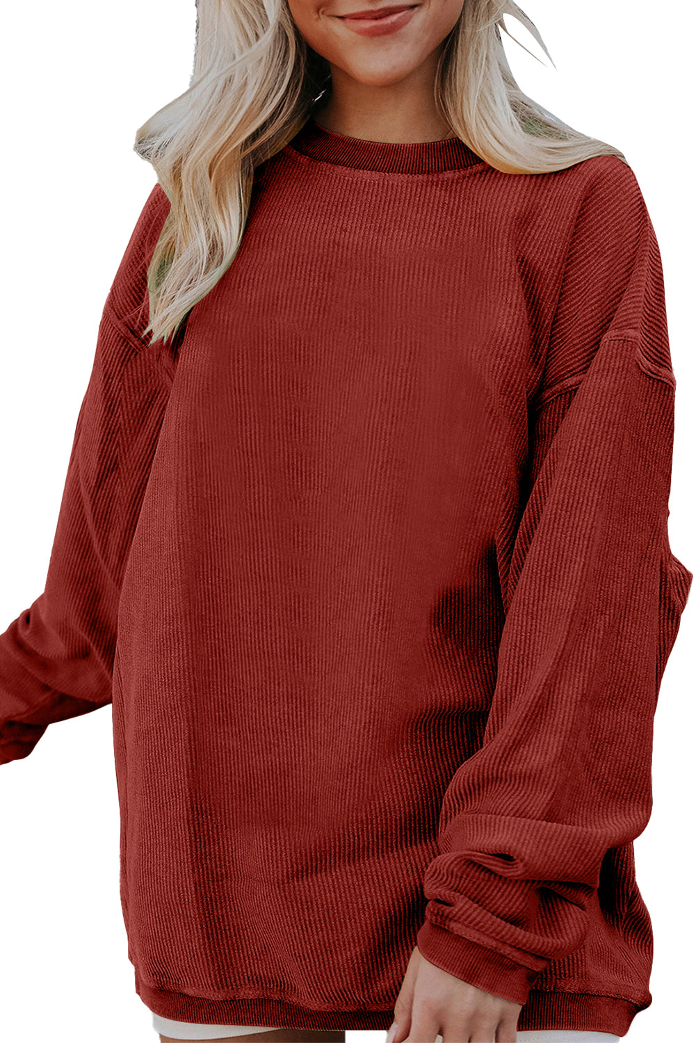 Light Grey Ribbed Corded Oversized Sweatshirt