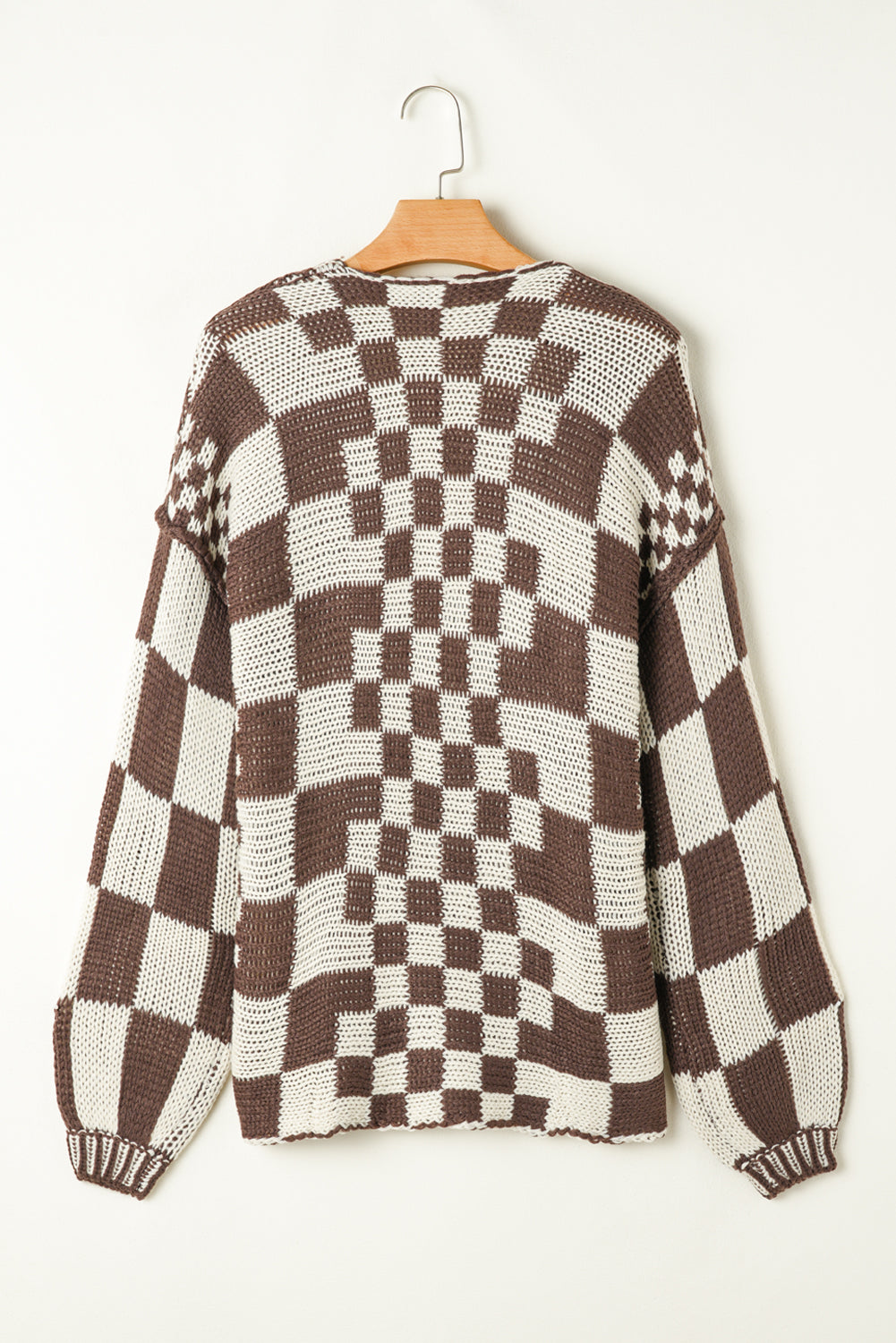 Orchid Petal Colorblock Checked Open Front Knitted Cardigan