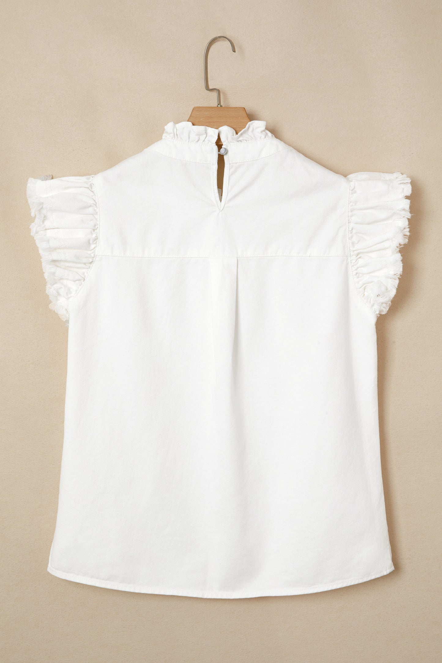 Blue Frilled Collar Flutter Sleeve Denim Top
