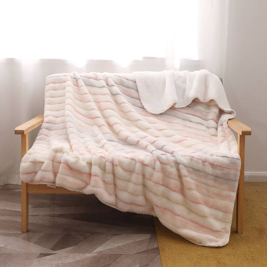 "Marshmallow Sunset" Faux Fur Plush Throw Blanket -50"x70"