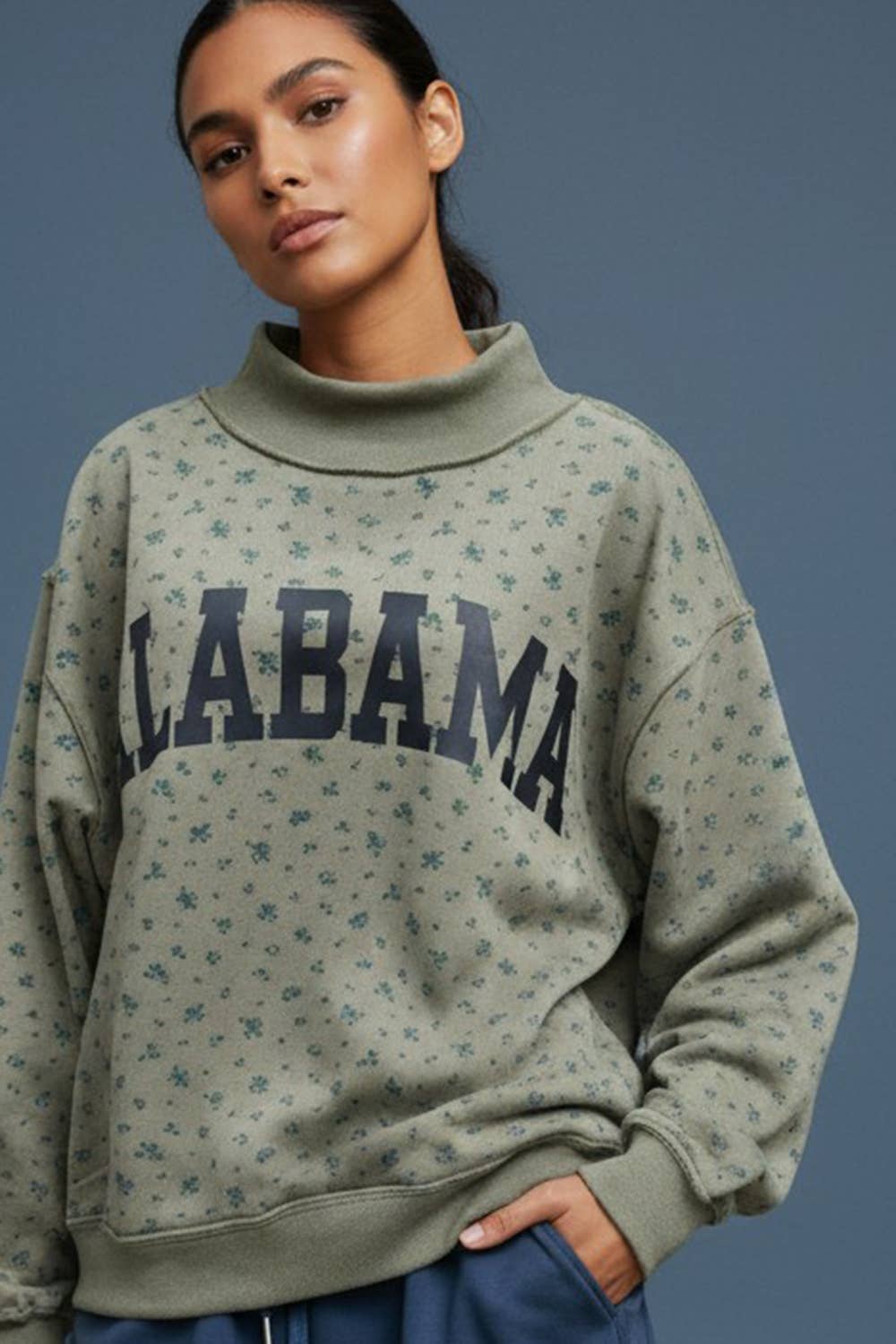 'ALABAMA & AL' Floral Mock Neck Sweatshirt