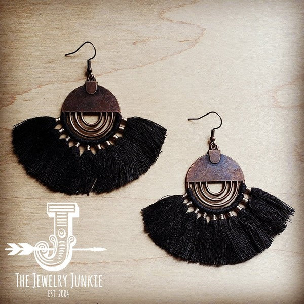 Black fan tassel earrings