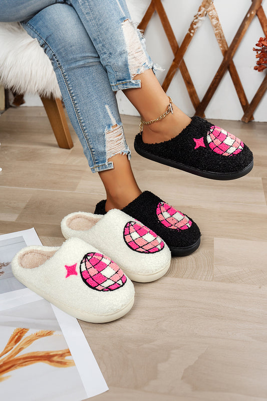 White Disco Ball Home Plush Slippers