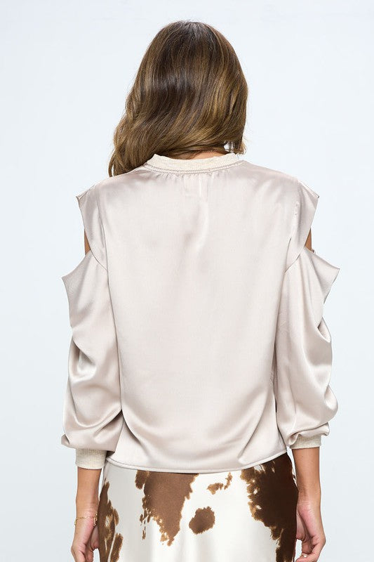 Satin Stretch Open Shoulder Sweatshirt